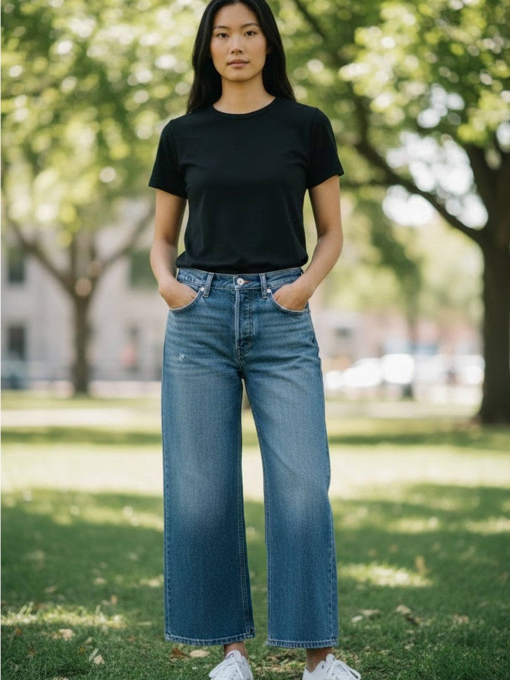 Agolde Wide Leg Flare Jeans in Medium Blue Wash